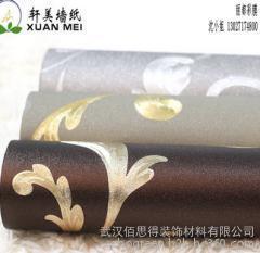 湖北无纺布墙纸厂家轩美金箔壁纸 KTV酒店金色墙纸与客厅电视背景墙装饰艺术